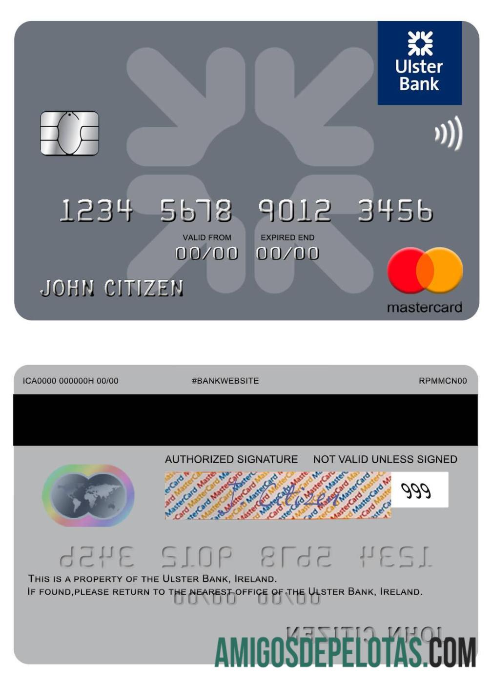 Irlanda Ulster Bank Irlanda Mastercard amostra